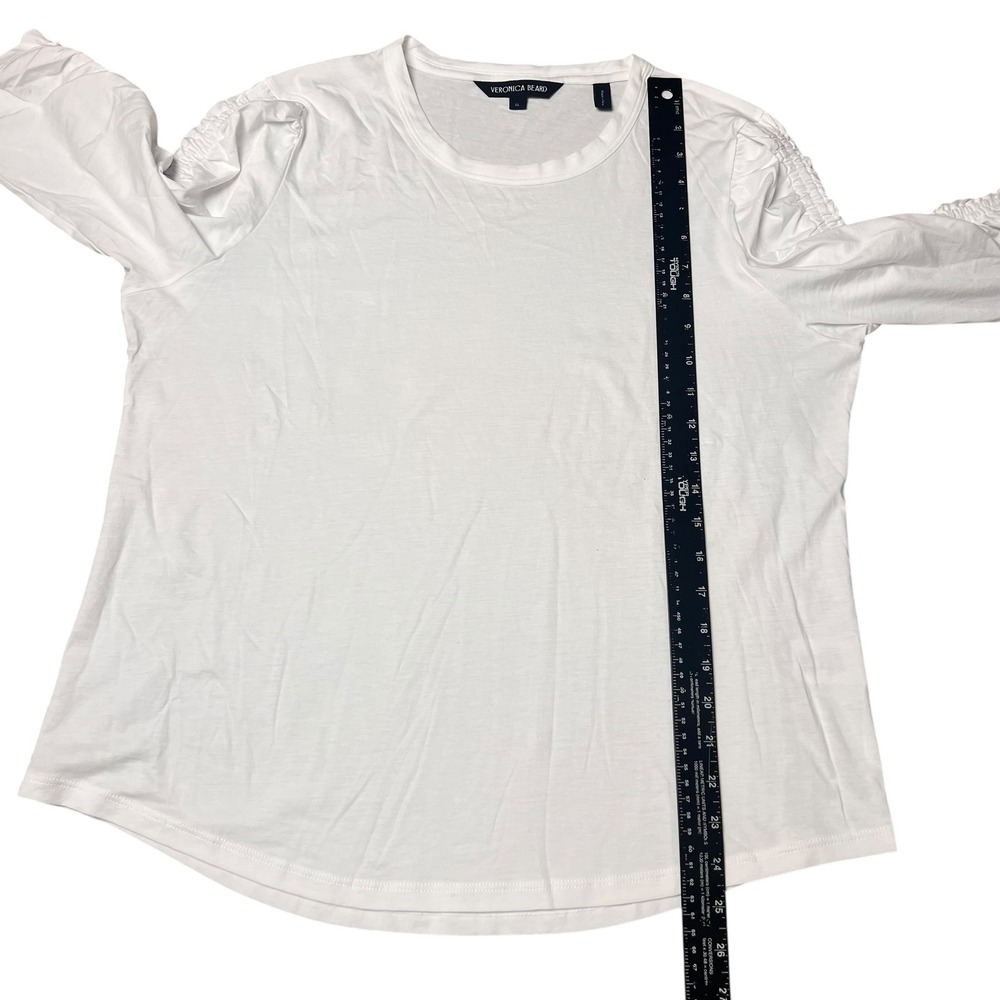 Veronica Beard White Pima Cotton Ruched Sleeve Crew Neck Tee Shirt XL - Picture 7 of 7